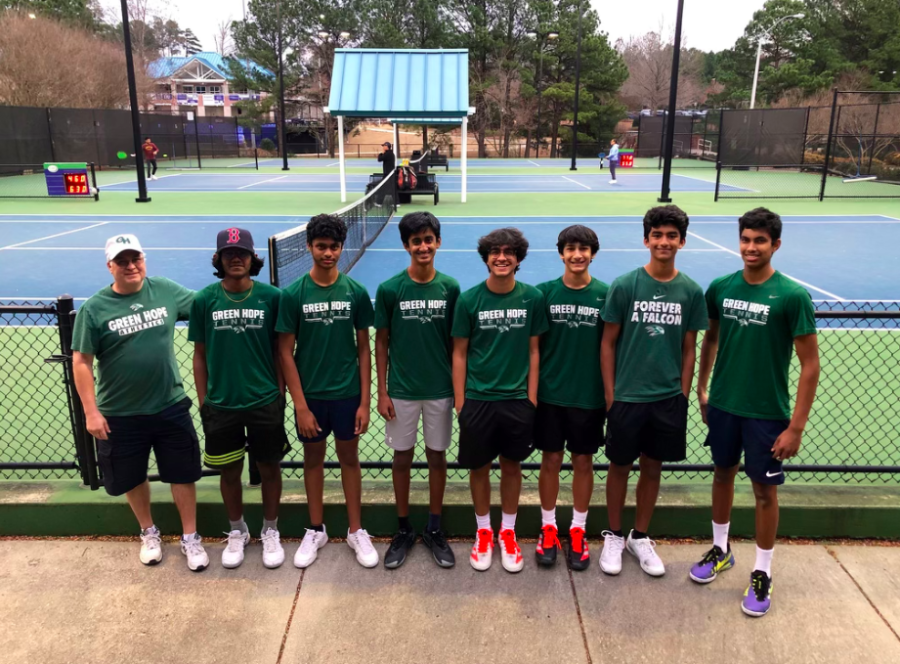The 2022 Mens Tennis team and Coach Bob Jones. The team is currently 11-1.
