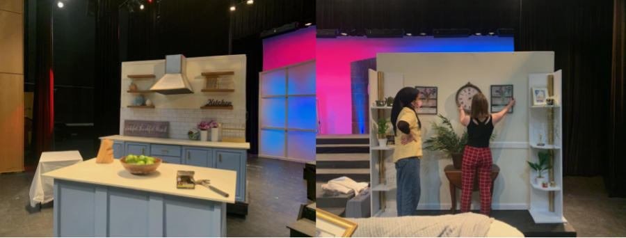 The set was assembled by Green Hope students, including Production Designer Gracie Wood (right) and crew member Zaynab Almayali (left).