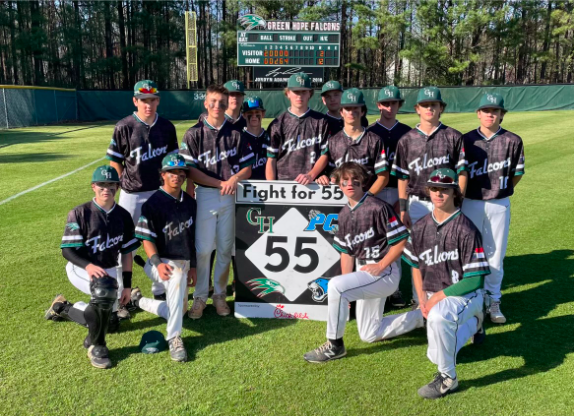 Green Hope baseball after defeating Panther Creek earning another point for the Fight for 55.