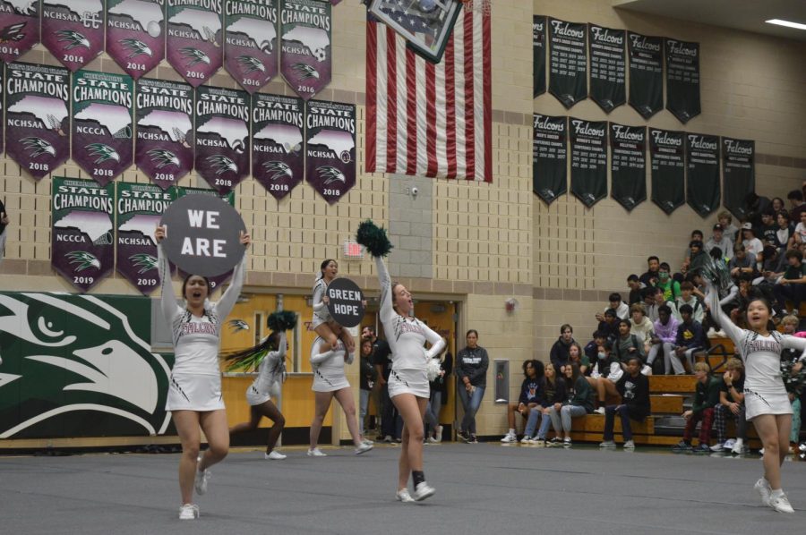 The Green Hope Cheer Team takes the floor to begin their routine.