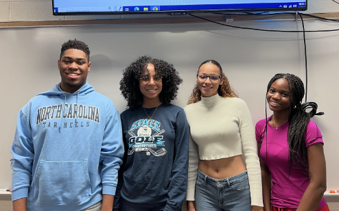 Green Hopes Black Student Association Leaders (left to right): President Ethan Sturdivant (23), Vice-Presidents Tyler Spriggs (23) and Sophia Fralin (23), and Social Media Manager Trinity White (23).