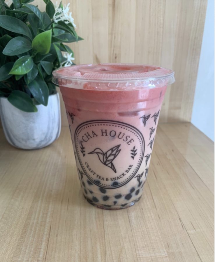 A refreshing strawberry beverage from Cha House.