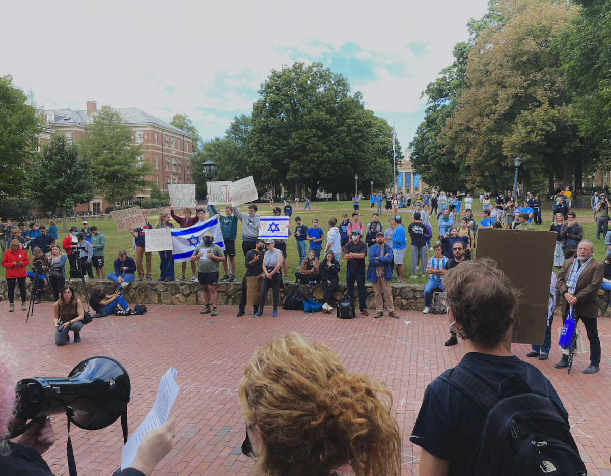 Pro-Israeli students held signs that read phrases such as, “Rape is not resistance” and “Stand with Israel.