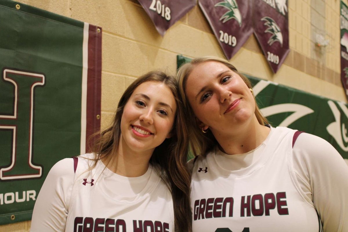 Rachel Baldyga’s (right) favorite part of being on the basketball team is the many close friends she has made including Renee McClernon (25) pictured with her on the left.