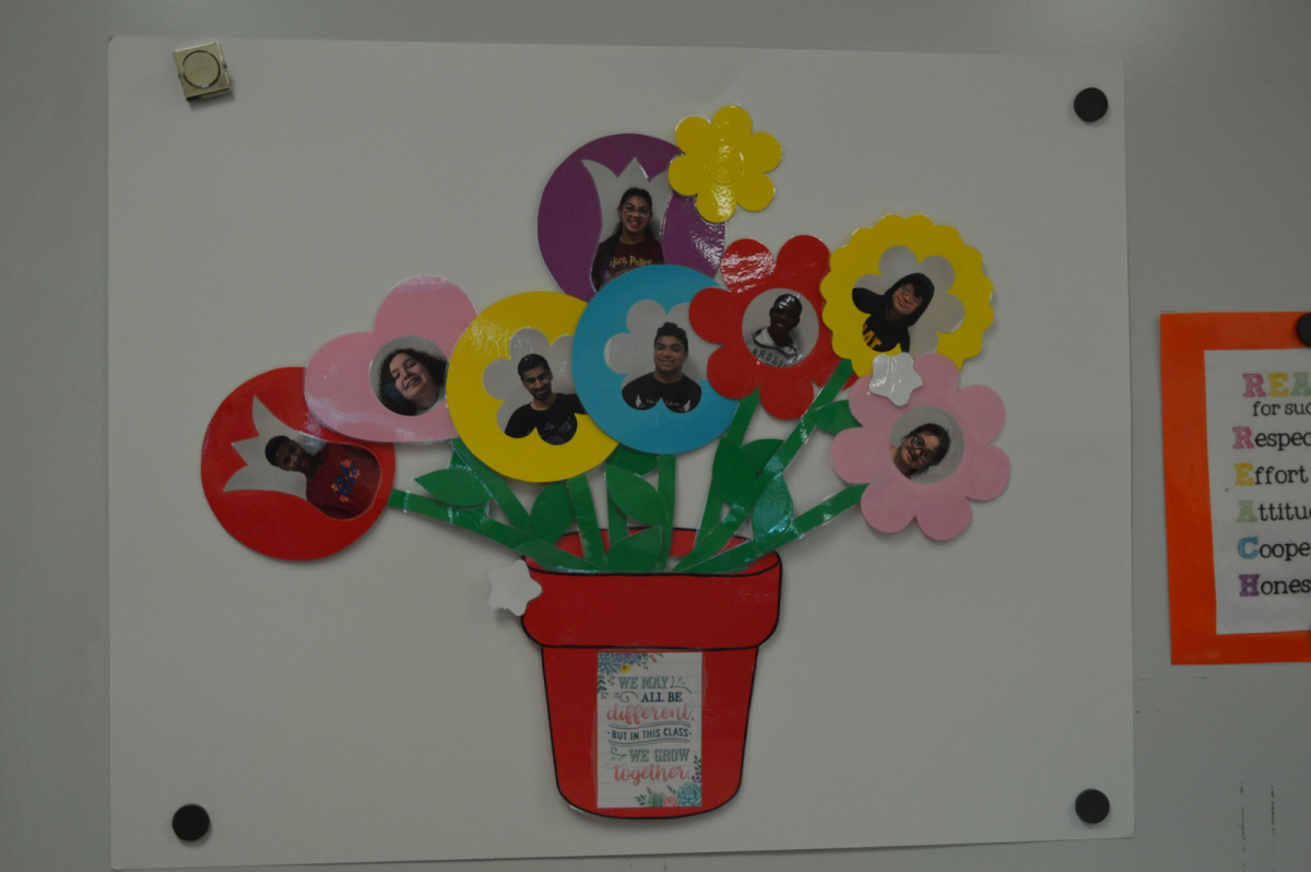 A paper flower collage of * students and their bright smiles. 