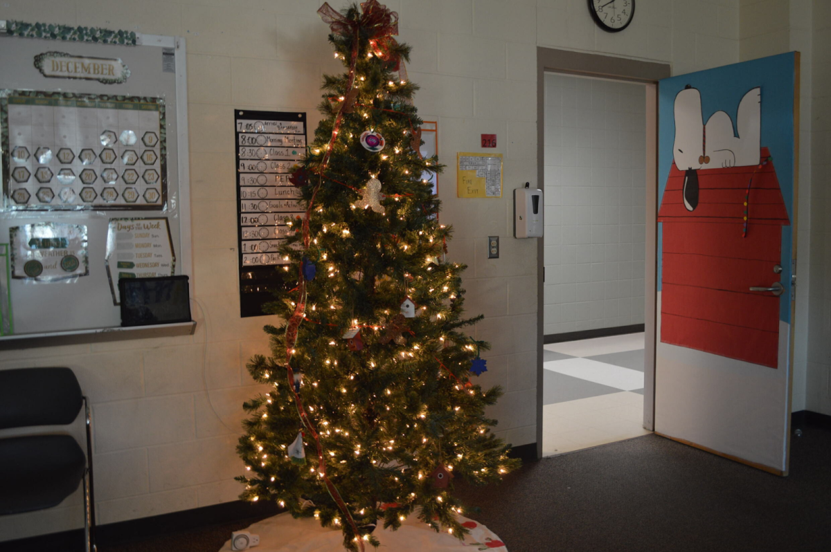 A classic, cozy Christmas tree featured in Ms. Cosby’s classroom brings warmth to the entire environment. Decked with ornaments, handmade crafts, and streamers; the holiday tree stands proud for this season.
