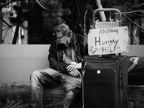 Those that are homeless often have to sleep while sitting upright since anti homeless architecture leaves them only the option to lie on the floor. Photo used with permission from Steve Knutson on Unsplash.