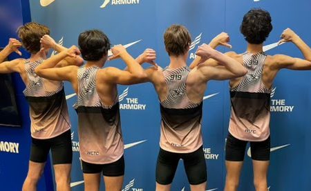 After the men’s 4x800, the relay team ODriscoll, Cardenas, Mahone and Percival-Shim got a picture after competing. Picture used with permission from Seamus ODriscoll (25).