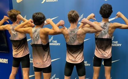 After the men’s 4x800, the relay team ODriscoll, Cardenas, Mahone and Percival-Shim got a picture after competing. Picture used with permission from Seamus ODriscoll (25).