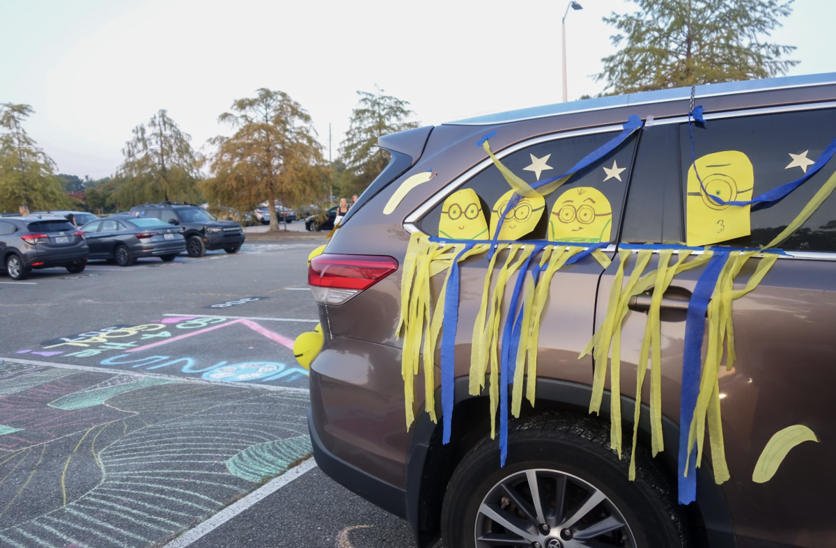 Following the conclusion of the celebration, the rest of the student body began to trickle into the parking lot. Many had decorated their parking spaces the previous day as part of another senior year tradition. 