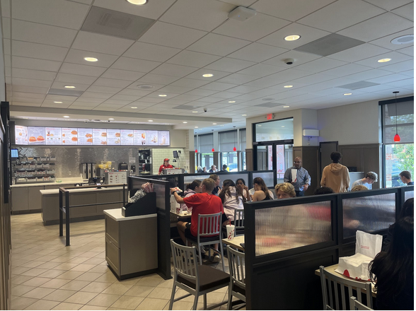 Chick-fil-A's new interior shown during Green Hope High School's lunch time. 