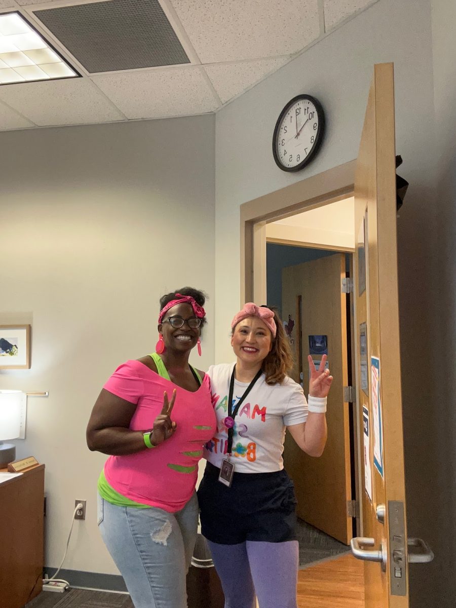 Ms. Sommer Allen and Ms. Jessica Nave brings back the 80's for decade day, the first theme of spirit week.