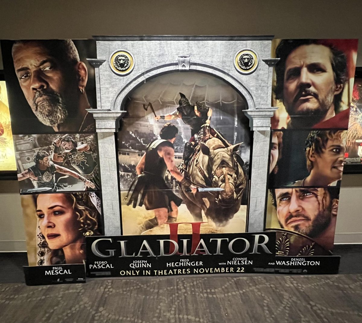 Local movie theaters are getting ready for the “Gladiator II” crowd, as they decorate hallways with four-foot tall standees for all to see
