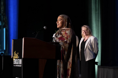 Nabiha Rahman giving a speech after winning her Emerging stars Award at the Wake Ed Stars Gala. Photo used with permission from Nabiha Rahman.