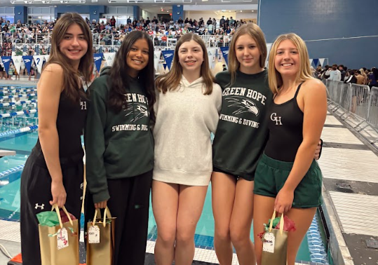 Members of the swim team pose together celebrating senior night. Photo used with permission from Annabella Monge