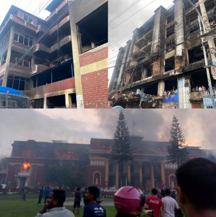 A police station (top left), mall (top right) and presidential residence (bottom) were among the buildings burnt down the revolt. Photo used with permission from Prashanna Thapa.
