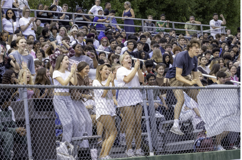 Green Hope students excitedly cheer for participants in the pep rally’s games.