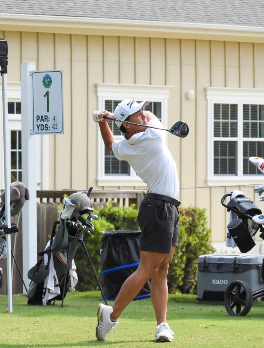 Jackson Bryce ('26) swings his driver on a 422 yard par four. Photo used with permission from Jackson Bryce.