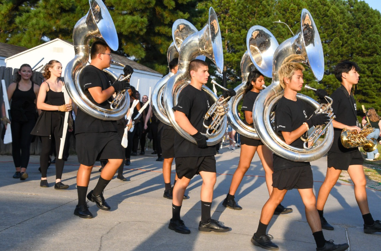 Zaltzman and other marching band members spend hours practicing their marching band routine. Photo used with permission from Aidan Zaltzman.