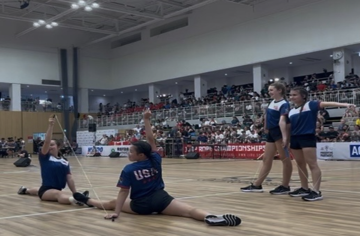Picture of Christina Wang competing her Fourstyle routine in August 2025 in Kawasaki, Japan. Photo taken by Christina Wang (‘29).