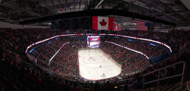 Looking at Canada vs. U.S. Hockey game from above. Photo used with permission by Anders Krøgh Jørgensen via Unsplash.
