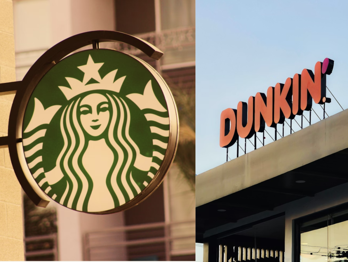 Starbucks and Dunkin are both popular coffee chains. Photos used with permission from Athar Khan and Jenn Causing via Unsplash.