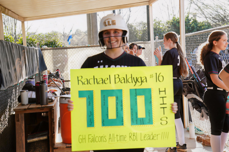 After getting her 100th hit, Baldyga was given a poster, signed by her teammates, to celebrate the achievement. Photo used with permission from Jackson Bubeck.
