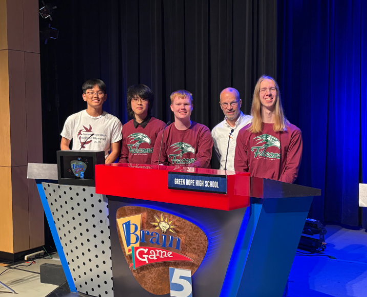 The Green Hope Quiz Bowl Team at a Brain Game competition. On May 2, the team will face off against three other local schools at the Brain Game semifinals. Photo used with permission by Daniel Teitelbaum.
