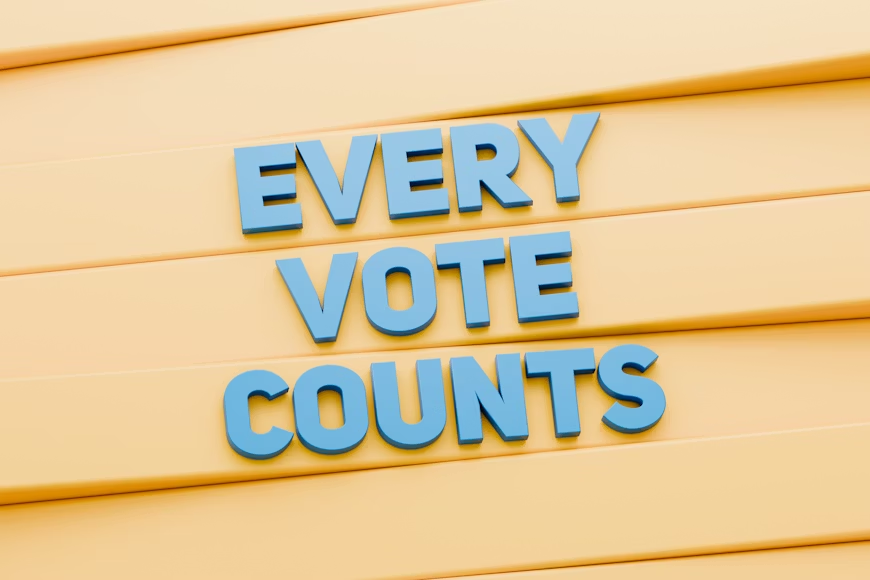 The text “every vote counts” is arranged to create a sense of depth and perspective. 16-year-olds are already working and are affected by political decisions, yet they are unable to vote. Picture used with permission from Alex Shuper via Unsplash.