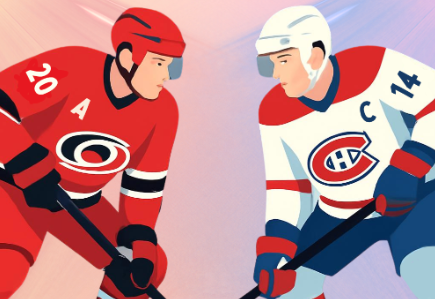 Hurricanes alternate captain Sebastian Aho faced off against the Canadiens' captain, Nick Suzuki, on Thursday, May 21, at 8:00 pm EST in Game 1 of the Eastern Conference Finals. Graphic created by Lucia Marks on Canva.