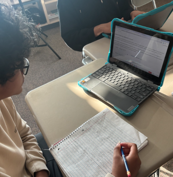 Vedagna Cherukuri (‘29) studies challenging trigonometric word problems for his Math 3 EOC. 